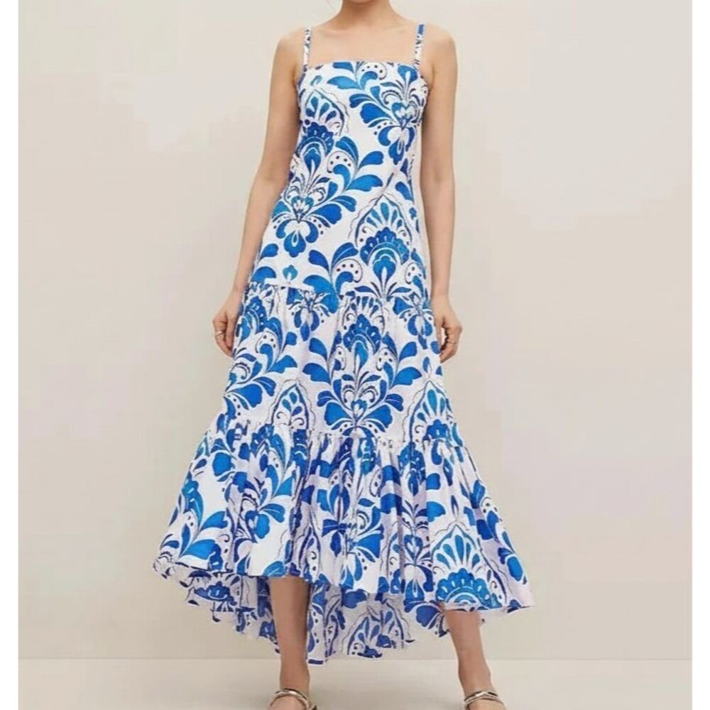 NEW Ann Taylor Petite Paisley Tiered Strappy Maxi Dress 6P Blue Strapless $179